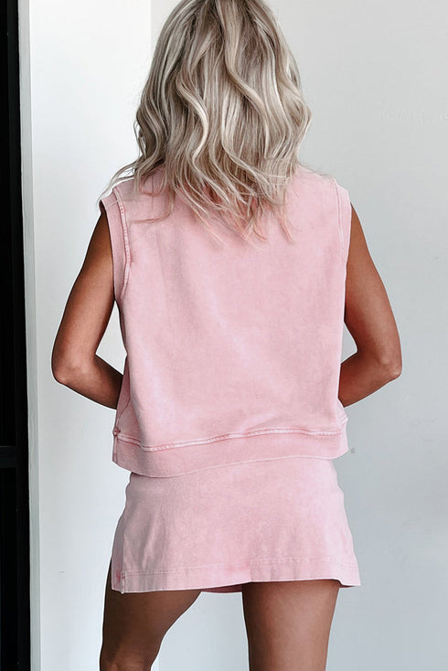 Effortless Style Washed Sleeveless Muscle Tee And Overlap Skort Two Piece Set